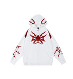 Embroidery Punk Spider Zip Up Hoodie-Outfit