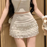 Fongt Temperament Sweet Babes Lace Folded Short Skirt Women's Summer Design With Thin Belt Seat Pants Cake A Skirt