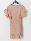 Fongt Spring New Dress Women Simple Fashion Temperament Comfortable Casual Round Collar Leaves Side Solid