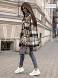 The Ins Hot Winter Street Hipster Long Sleeve Lapel Loose Plaid Wool Women's Coat-Outfit