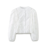 Spring New Women's Fashion Leisure Hollow Embroidered Shirt 8741047-Outfit
