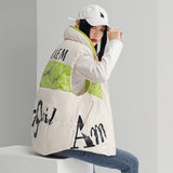 Down Vest Jacket Women Autumn Winter Patchwork Letter Print Stand Collar White Duck Down Waistcoat Lady Outerwear Tank