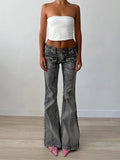 Vintage Washed Flare Jeans Pants Low Waist Women Streetwear Y2K Slim Fit Boot Cut Pants Grunge Denim Trousers pantalone-Outfit
