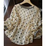 Ladies Printing Blouse 2023 Spring Summer New Fashion Women's Clothing Sweet All-match Thin Long Sleeve O-Neck Shirt-Outfit