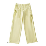 Trendy Women's Wear Personality Rope Design Solid Color Simple Basic Straight Tube Overalls Casual Pants-Outfit