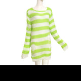 Fongt Version Of The Hollow Hole In The Long Sweater Female Lovers Stripes Loose Color Dark Versatile Knit Niche-Outfit