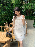 Fongt Xixi 2025 Summer New Temperament Cape Chic Wave Elegant Dress High-End Short Dress Women 88342
