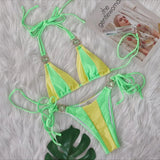 Fongt Sexy New Crystal Diamond Bikini Solid Color Patchwork Belt Swimsuit Vacation Split Women's