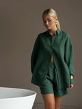 Fongt Open-Shirt Shorts Set 2025 Spring And Summer Wear Simple Solid Color Casual Suit