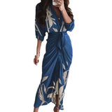 Fongt Women's Long Sleeve V Neck Button Temperament Commuter Shirt Long Dress