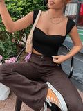 Black Short Sleeve Ribbed Crop Top-Outfit