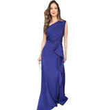 Fongt Summer New Solid Color Fashion Inclined Collar Waist Slim Temperament Elegant Dress-Outfit