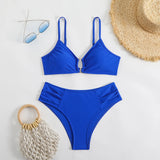 2025 New Solid Color Sexy Bikini Wrinkled Air Split Body Swimsuit Suit