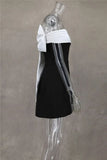 Black Off-shoulder Large Back Bow Mini Dress-Outfit