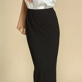 Cotton Autumn Winter Muslim Pencil Skirt Casual High Waist Elastic Solid Sheath Bodycon Maxi Skirts