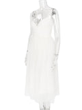 Sweetheart Neckline Strap Tulle Frill Midi Dress-Outfit