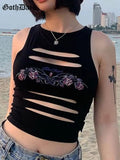 Dark Y2k Punk E-girl Aesthetic Women Tank Tops Gothic Grunge Sexy Cut Out Black Crop Top Printed Skinny Streetwear