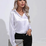 Style: A Button Satin Shirt, Temperament, Commuter Long-Sleeved Shirt, New Women's Wear In Spring And Summer.-Outfit