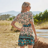 V Neck High Waist Short Sleeve Print