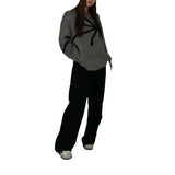 Fongt New 2024 Korean Version Of The Versatile Design Bow Knit Loose Soft Waxy Round Collar Sweater-Outfit