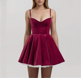 Red Velvet Strap Flare Mini Dress-Outfit