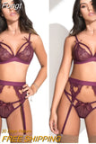 Women Fashion Lace Sexy Erotic Lingerie 3 PCS Underwear Hollow Out See-through Bandage Sets 2023 New High Quality