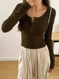 Solid Color Ribbed Breasted Slim Long Sleeve Knit-Outfit