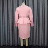 Fongt Round Collar Horn Sleeve Temperament Dress Party Wind Lotus Leaf Side Squint High Waist Dress Dress