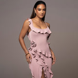 Fongt Spring Hot New Sexy Fashion Pure Color Back Open Fork Splicing Halter