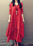 Two-piece Long Linen Dress Loose Sleeve