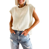 Fongt Hot Style Women's Knit Vest Jumper Sleeveless Round Collar Casual Solid Color Sweater Women's