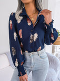 Fongt Wind Shooting 2025 Spring And Summer Temperament Feather Lantern Sleeve Collar Shirt Women's Clothing