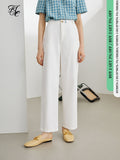 Office Lady Newly Autumn 2021 100% Cotton Jeans High Waist Jeans White Wide-legged Wild Pants Women Loose