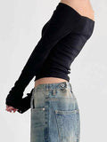 black slim long sleeve top with off