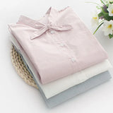 Autumn Women Tops Bow Cute Ladies Blouses Casual Long Sleeve Shirt Cotton Preppy Style Blouse Solid Camisa