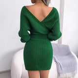 2025 Sexy Crossing V-Neck Battender Bags Sweater Dress Women's