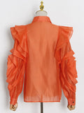 Solid Color Chiffon Perspective Shirt For Women Lepal Long Sleeves Floral Ruffle Shirts Female 2022 Spring