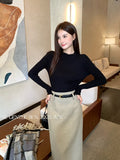 Fongt Xixi 2025 New White Label Long-Sleeved Lace High-Neck Knitted Top Sweater Female 25387