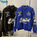 Bomber Woman Varsity Jacket American Retro High Street Bombers Stand Collar Long Sleeves Racing Coat American