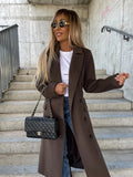 EABY Hot Autumn And Winter Simple Long Sleeve Lapel Button Open Fork Woolen Coat Woman-Outfit