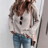 Fongt And Fall WISH Hot Women's Solid Color Top V Neck Long Sleeve Sweater Sweater Jumper Women's