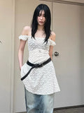 Fongt Cloth Forget Niche Design Sense Shoulder Perspective Lace Dress Tice Dress A Word Version Low-Rise Thin Short Dress