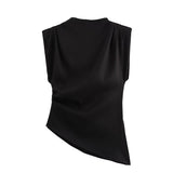 Fongt Three-Color Folded Decorative Cushion Shoulder Jacket Without Sleeve Top 2025 Spring New B88795