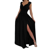 Women's Elegant Evening Party Long Dress Sleeveless Lace Luxury Backless High Slit Female V-neck Dress Vestidos De