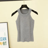 Women Slim Knitting Halter Camisole Tops Female Bodycon Knitted Tanks Sleeveless Basic Solid T shirts 8017-Outfit