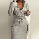 Fongt Women's Wear Early Spring 2024 New Temperament Elegant Solid Color Hooded Rope Top Slim Suit