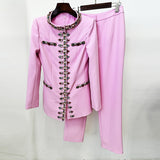 Fongt Early Spring New Fashion Heavy Industry Nails And Diamond Jacket Jacket Trousers Set Two Sets