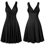Fongt Suspension V-Neck Commuting Mid-Rise Mid-Rise Dress Solid-Colored