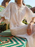 Fongt And Summer Women's New French Embroidery Holiday Dress Women's Bubble Sleeve White Long Dress Women's