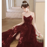Hanging Toasting Bride High Feeling Light Luxury Small High-End Wedding Dinner Wine Red Engagement Evening Dress Dress